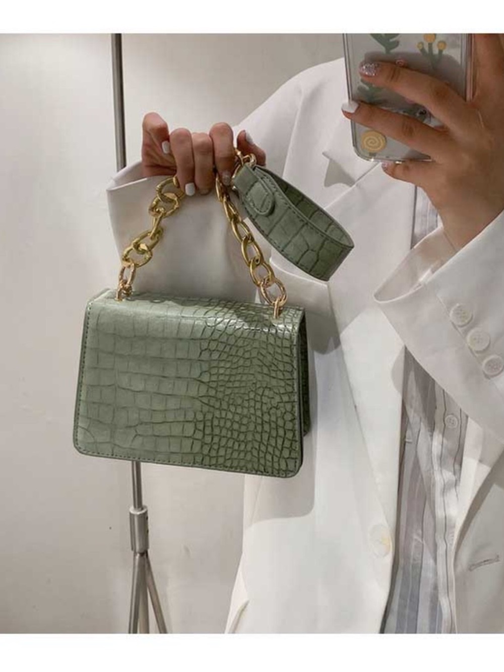 Green Mini Shoulder Bag in Faux Leather